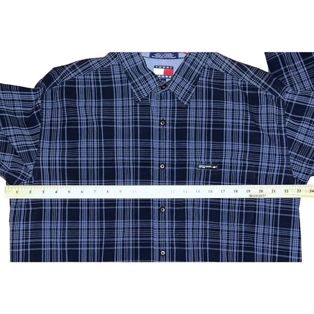 Tommy Hilfiger Jeans Men's Large Blue Plaid Long Sleeve Button Up Shirt